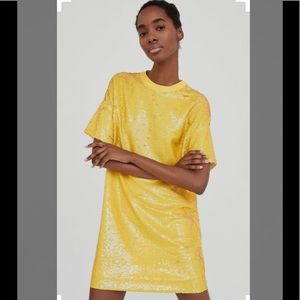 Yellow/Gold Sequin mini T Shirt Dress